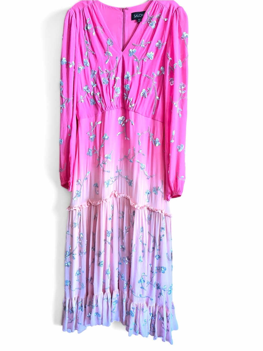 SALONI Devon Silk Ruffle Dress in Pink Ombre.